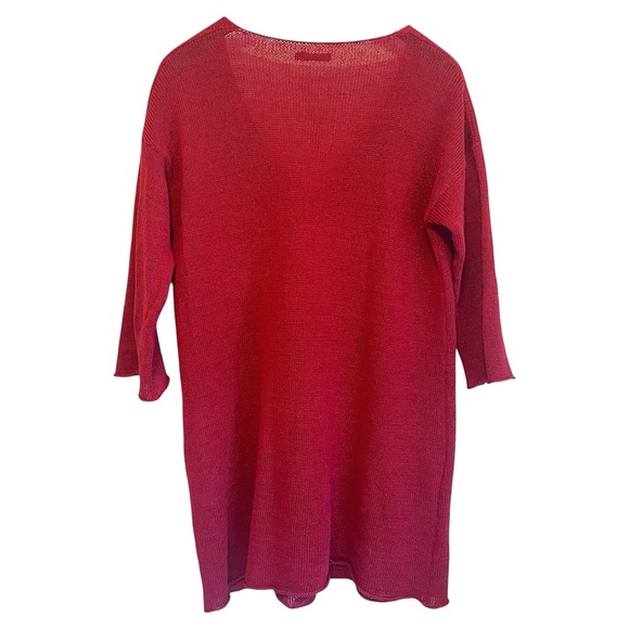 Grizas 100%Linen knit tunic sweater, loose knit, roses appliquee, 3/4 sleeves, M - Picture 2 of 12